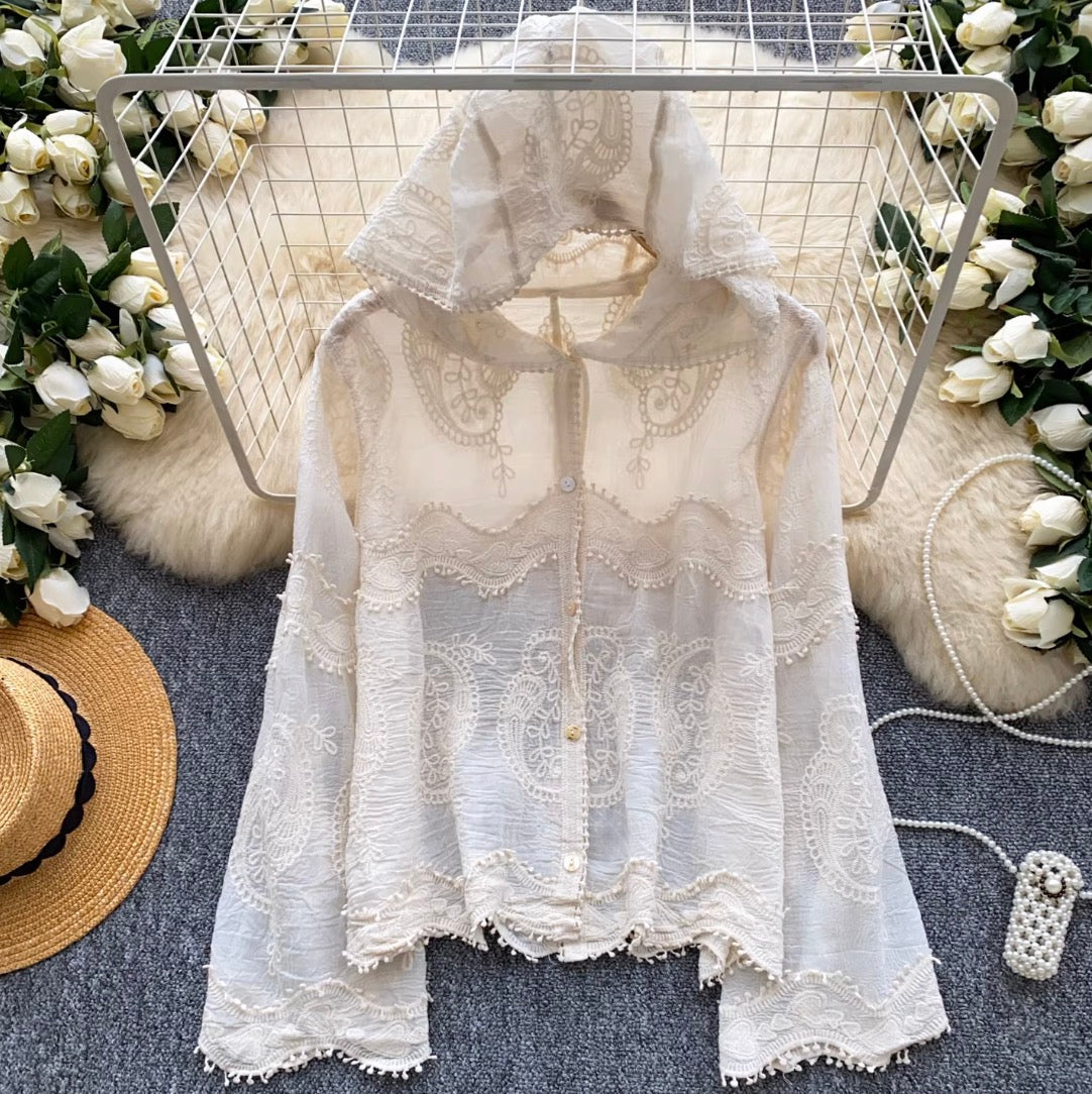 Embroidered Hooded Lace Shirt