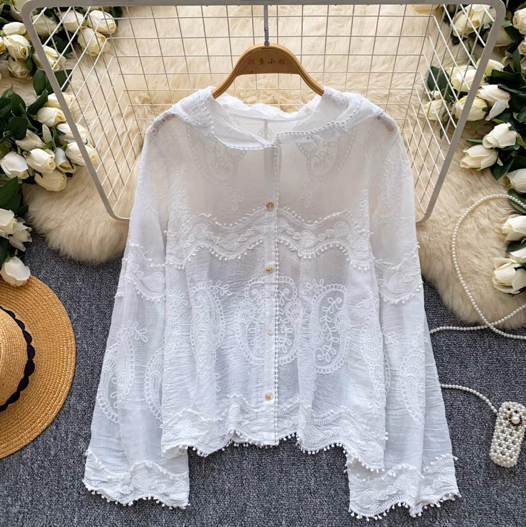 Embroidered Hooded Lace Shirt