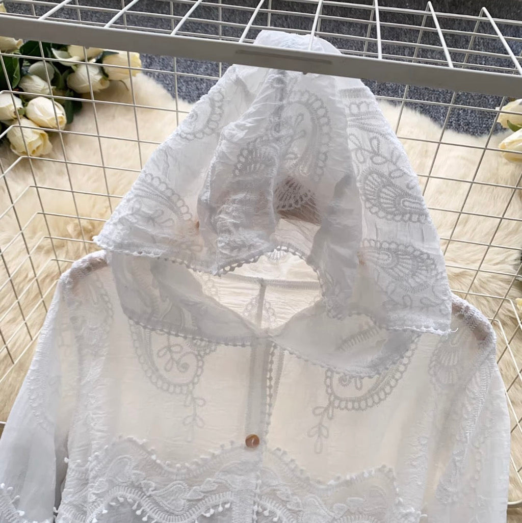 Embroidered Hooded Lace Shirt