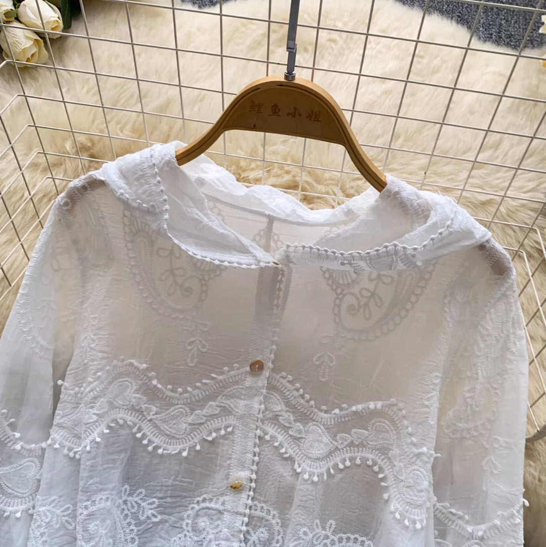Embroidered Hooded Lace Shirt