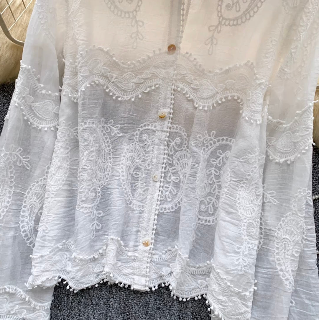 Embroidered Hooded Lace Shirt