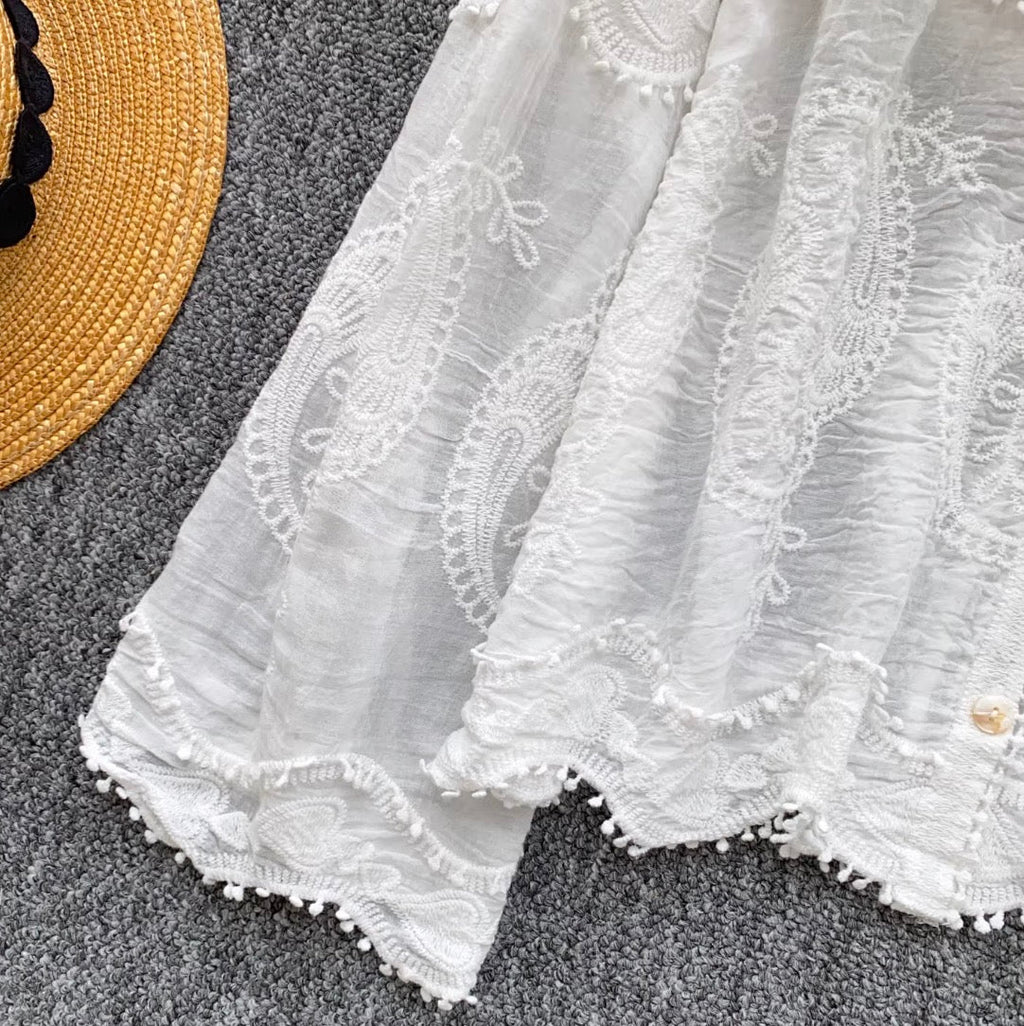 Embroidered Hooded Lace Shirt
