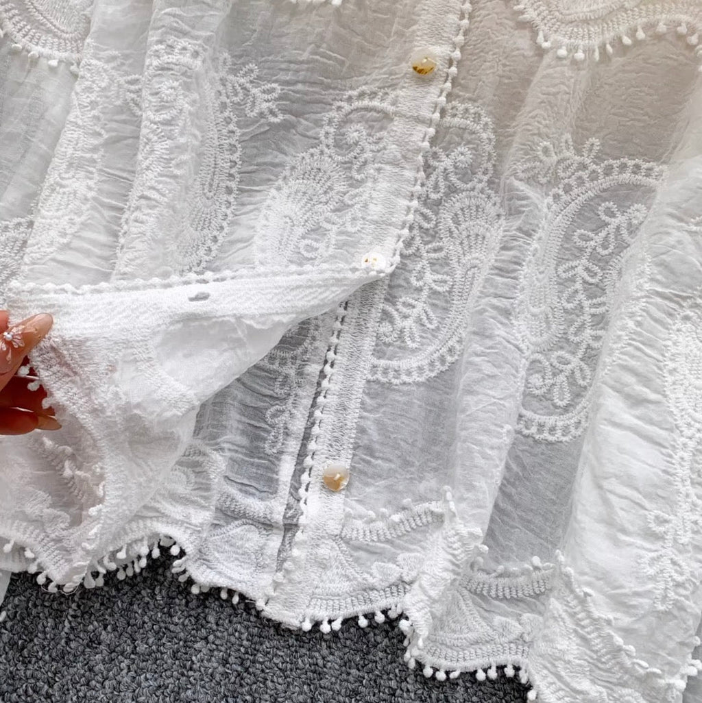 Embroidered Hooded Lace Shirt