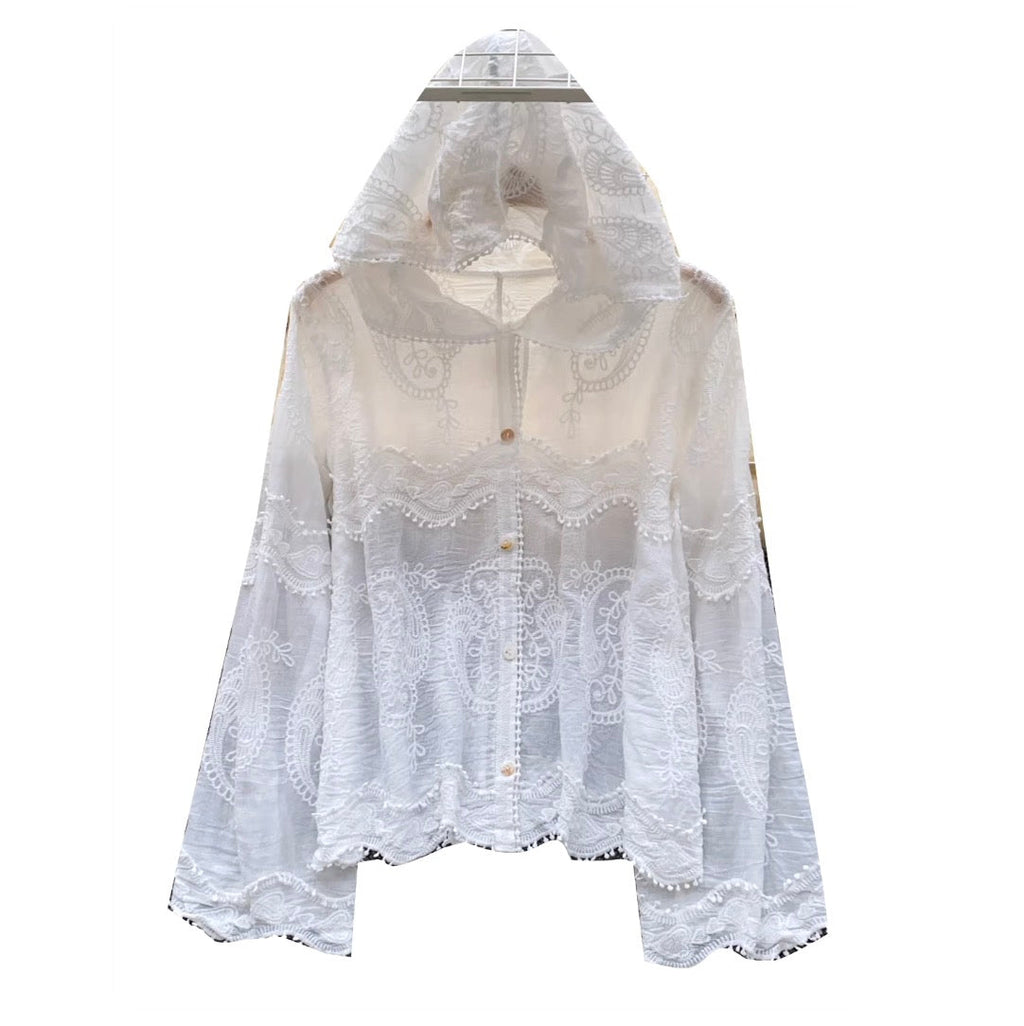Embroidered Hooded Lace Shirt