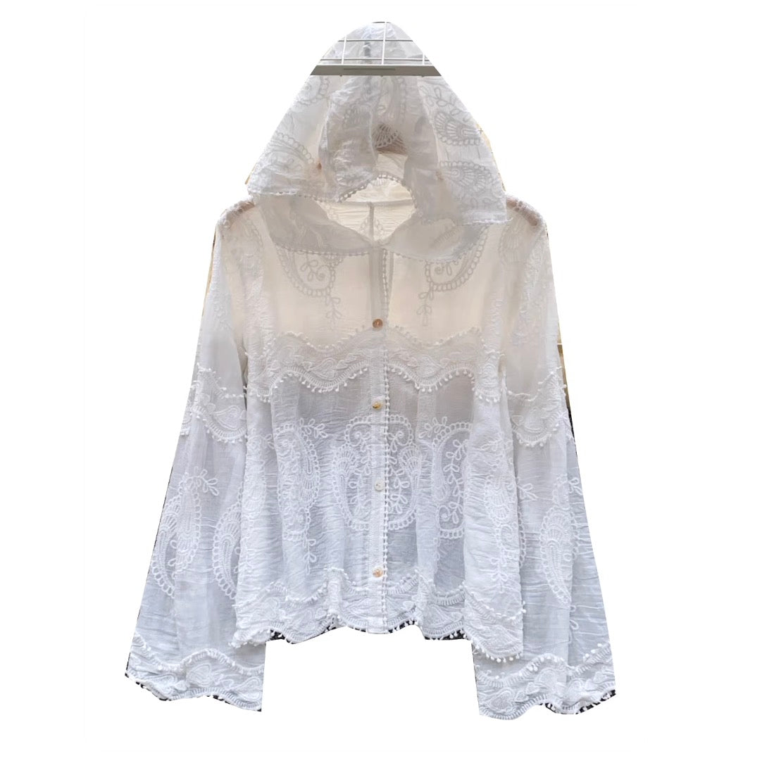 Embroidered Hooded Lace Shirt