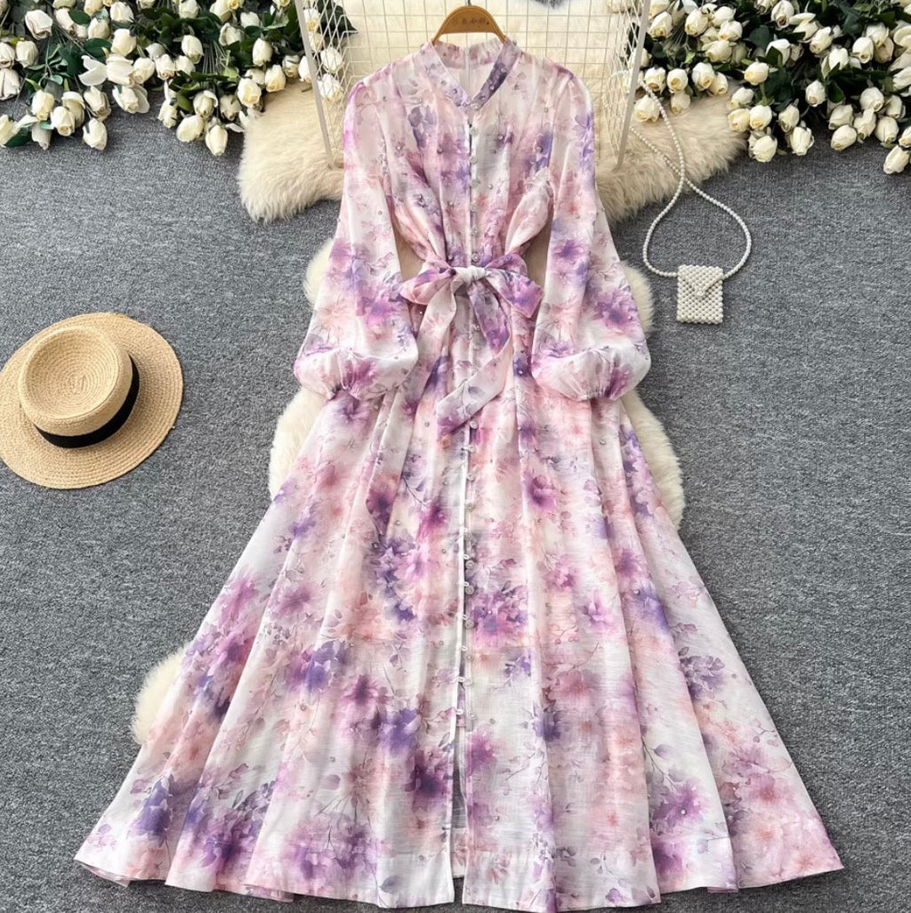 French Style Floral Shirt Dress 2Pcs