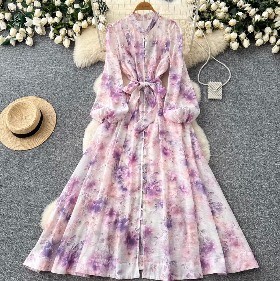 French Style Floral Shirt Dress 2Pcs