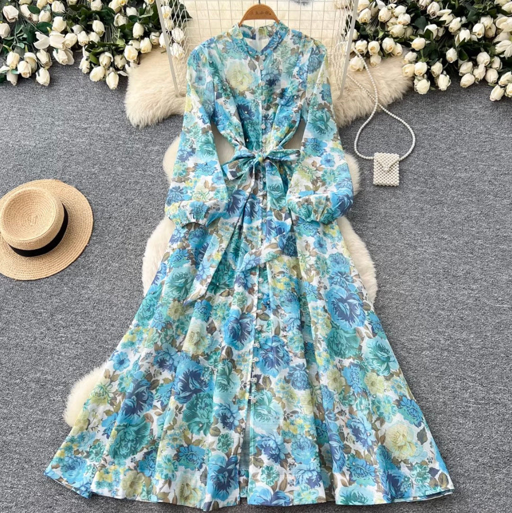 French Style Floral Shirt Dress 2Pcs