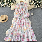 French Style Floral Shirt Dress 2Pcs