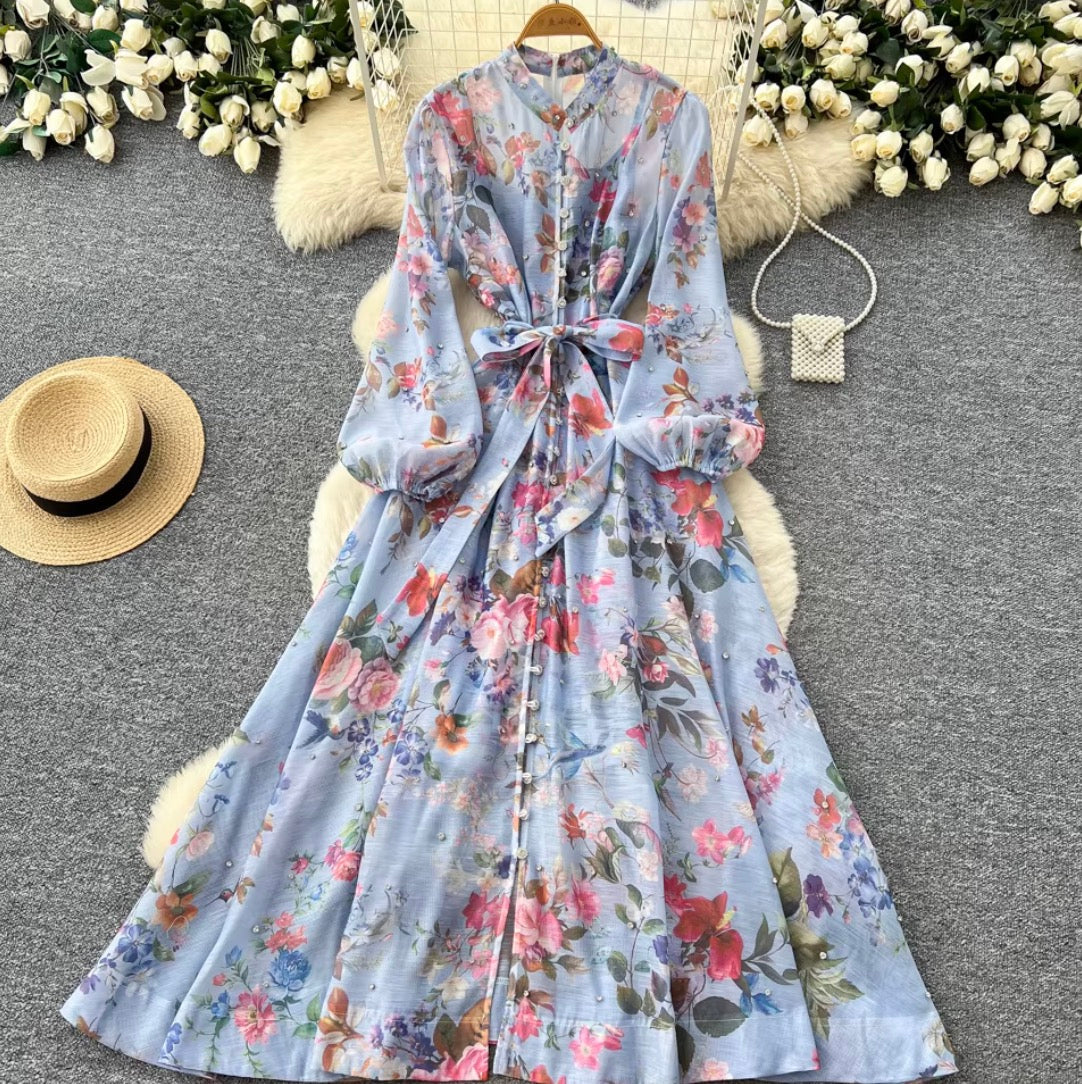 French Style Floral Shirt Dress 2Pcs