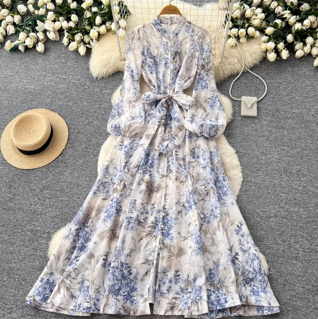 French Style Floral Shirt Dress 2Pcs