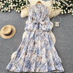 French Style Floral Shirt Dress 2Pcs