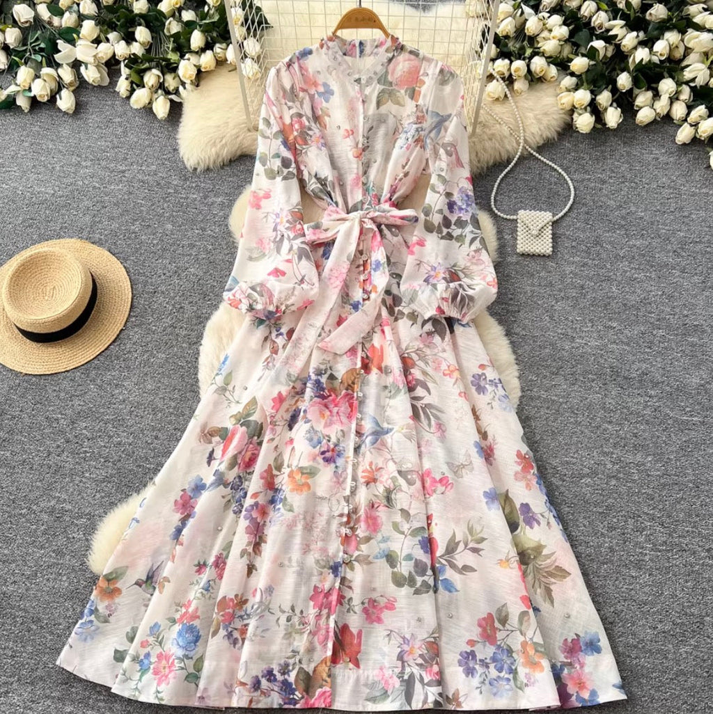 French Style Floral Shirt Dress 2Pcs