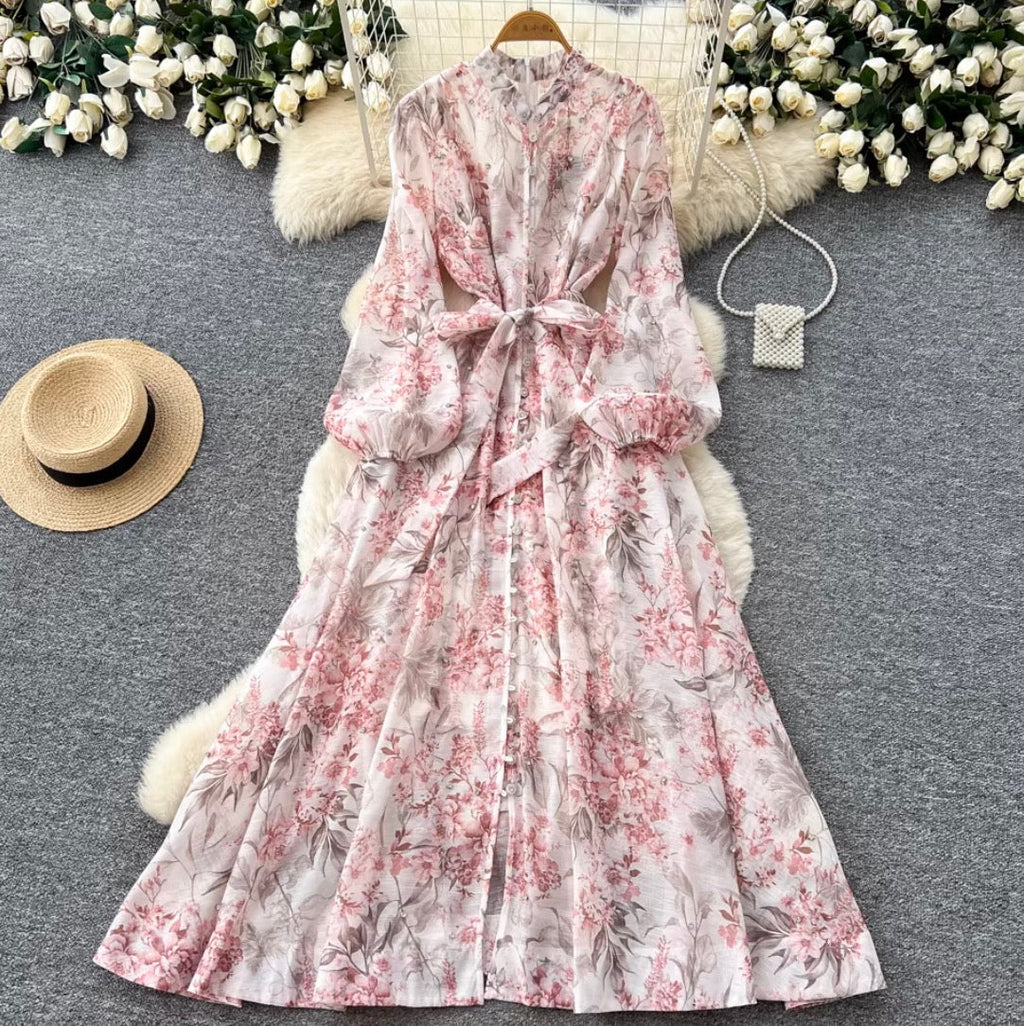 French Style Floral Shirt Dress 2Pcs