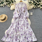 French Style Floral Shirt Dress 2Pcs