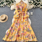 French Style Floral Shirt Dress 2Pcs