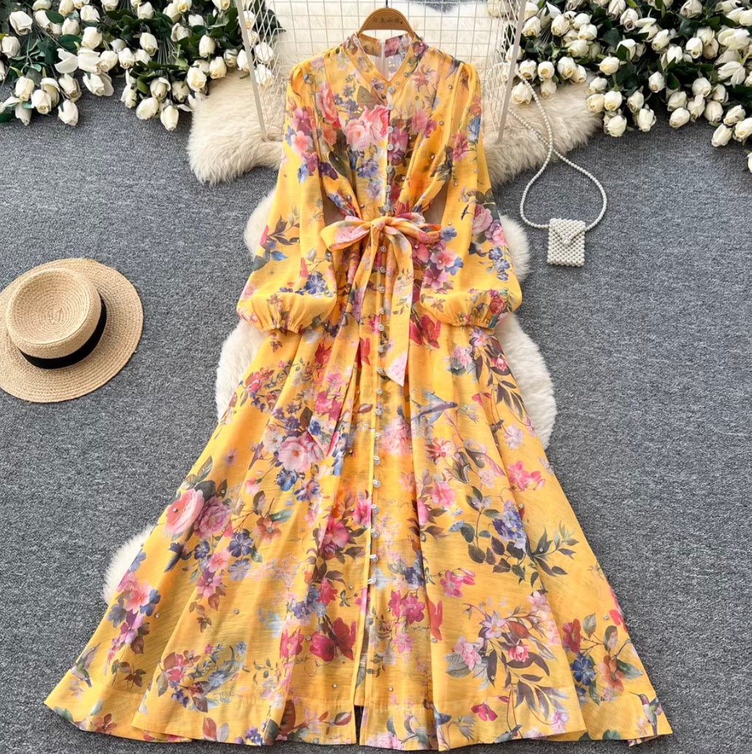 French Style Floral Shirt Dress 2Pcs