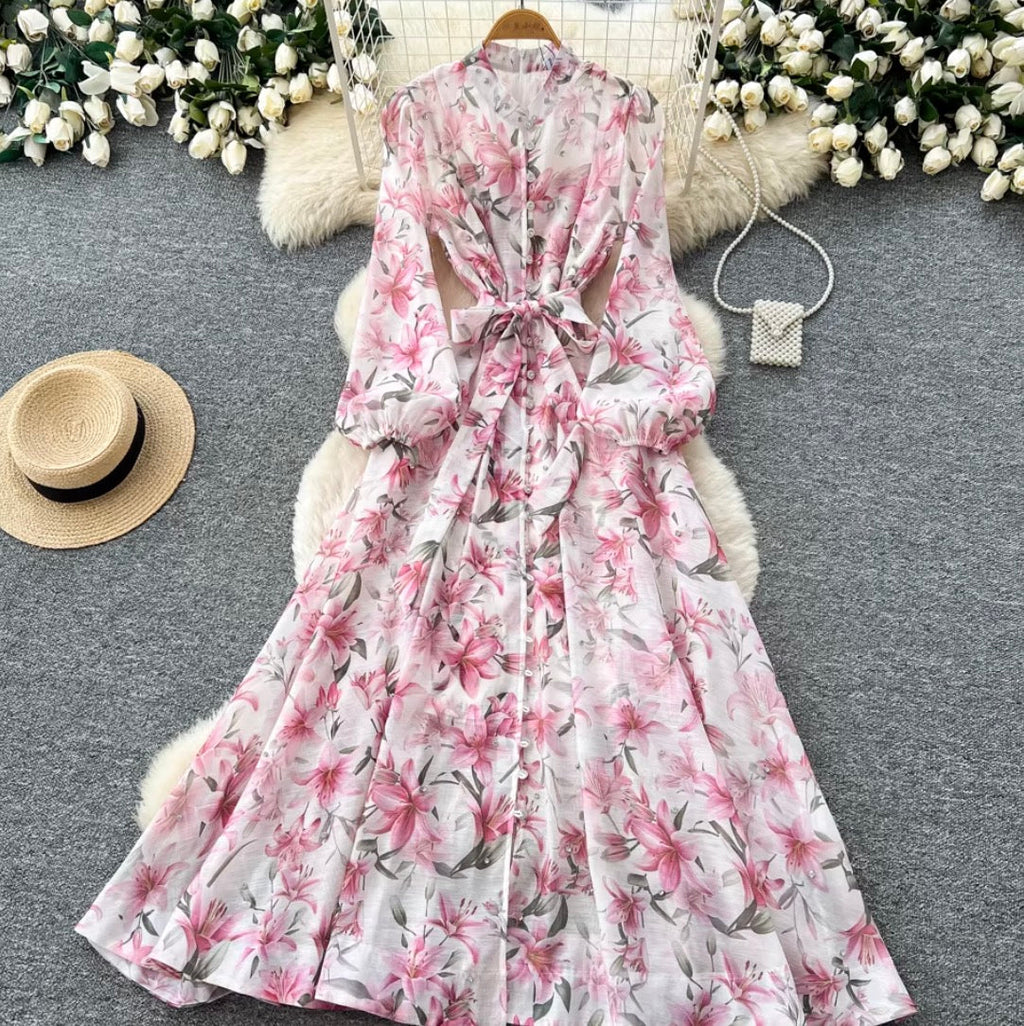 French Style Floral Shirt Dress 2Pcs