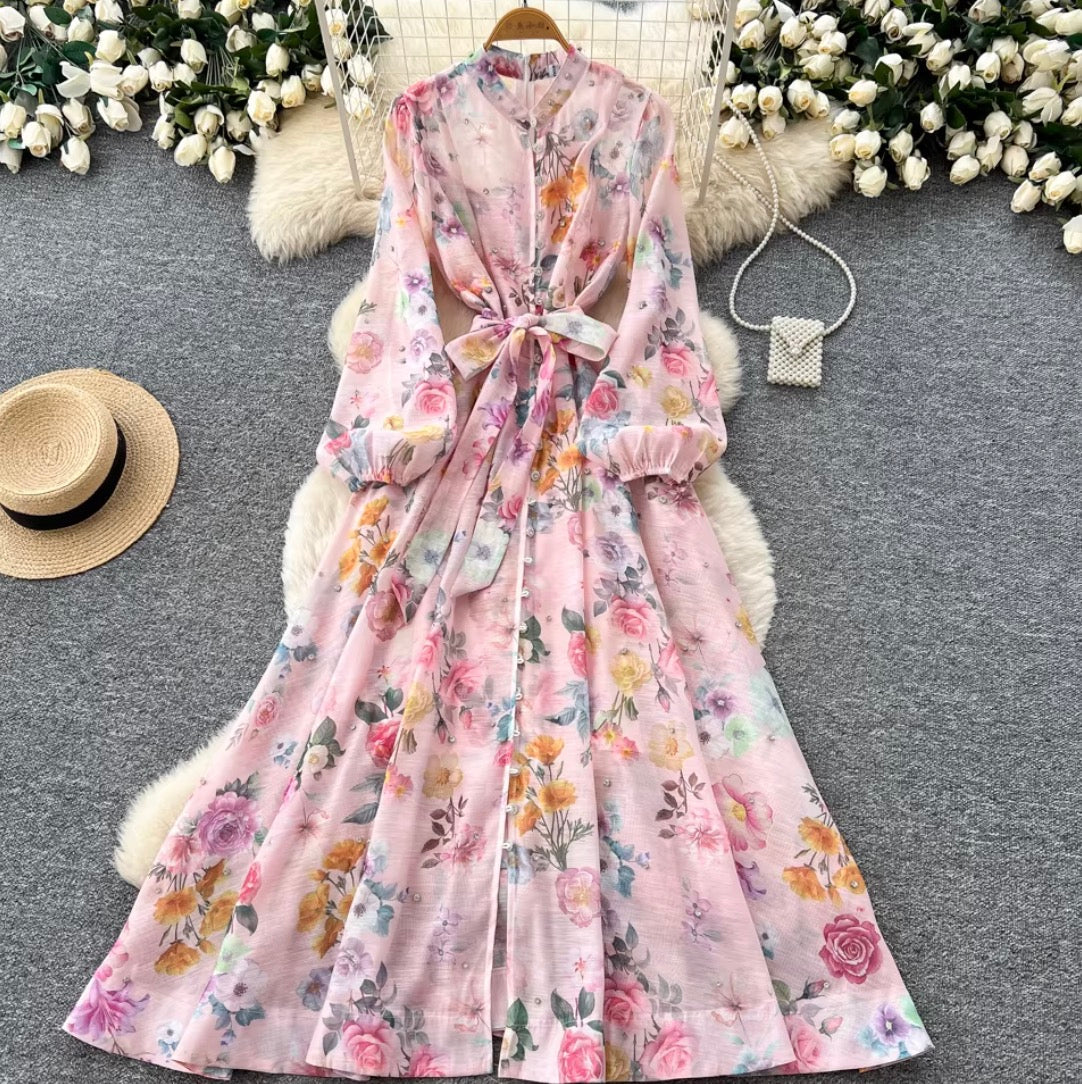 French Style Floral Shirt Dress 2Pcs