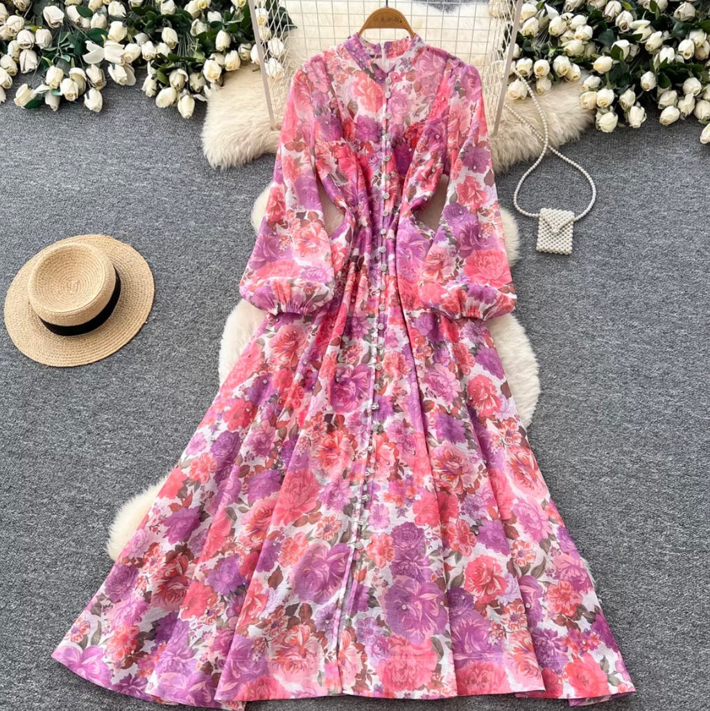 French Style Floral Shirt Dress 2Pcs