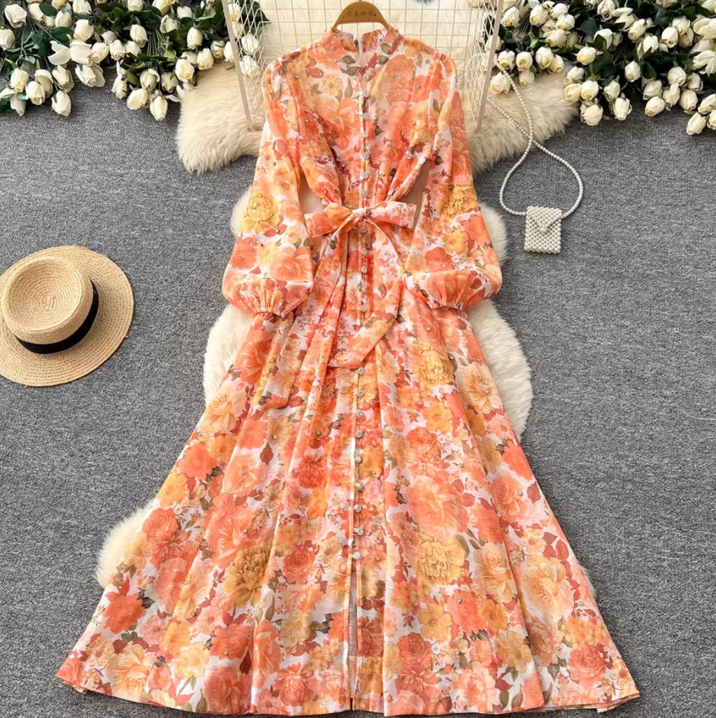 French Style Floral Shirt Dress 2Pcs