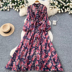 French Style Floral Shirt Dress 2Pcs