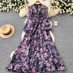 French Style Floral Shirt Dress 2Pcs