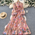 French Style Floral Shirt Dress 2Pcs
