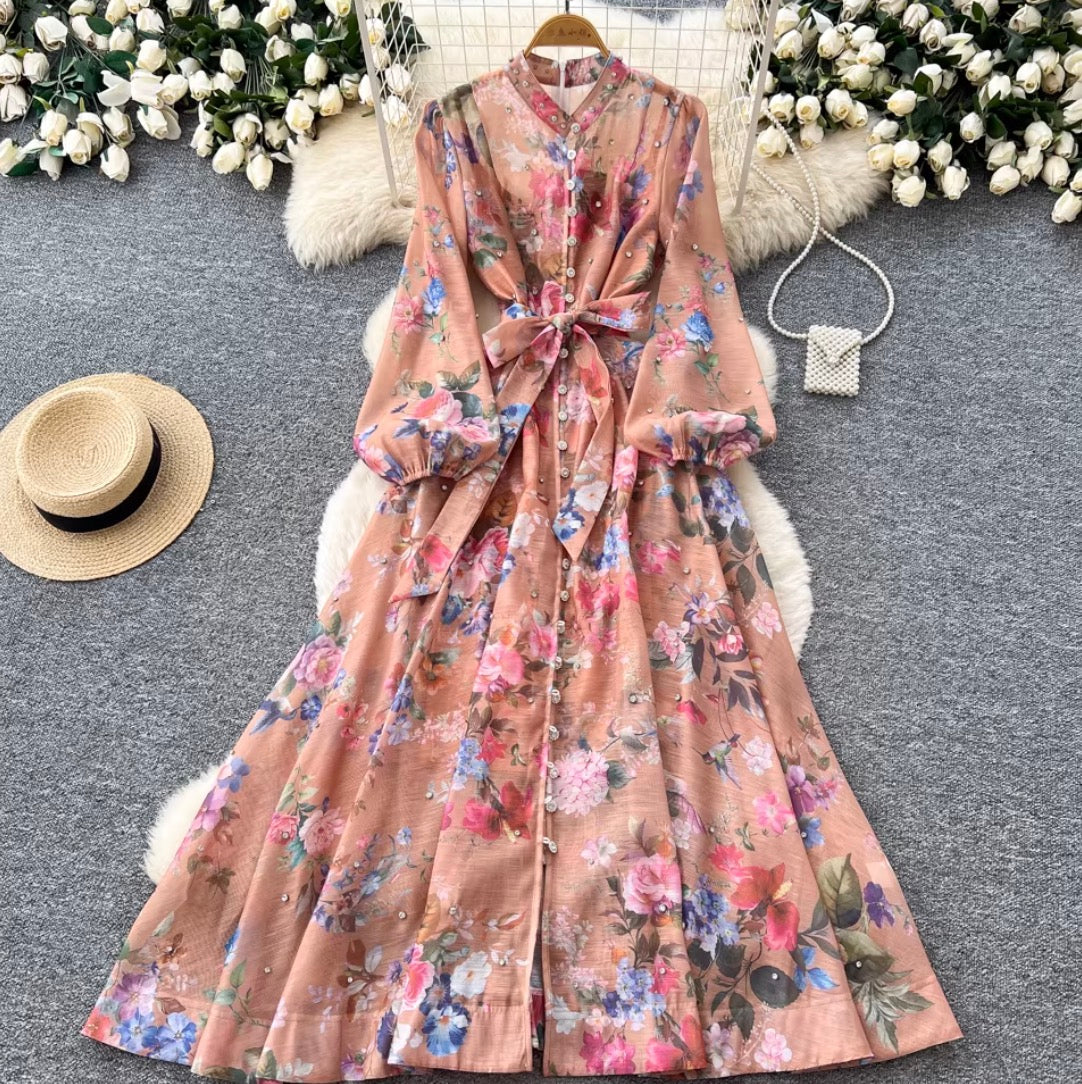 French Style Floral Shirt Dress 2Pcs