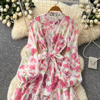 French Style Floral Shirt Dress 2Pcs