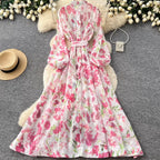 French Style Floral Shirt Dress 2Pcs