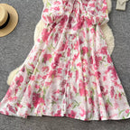 French Style Floral Shirt Dress 2Pcs