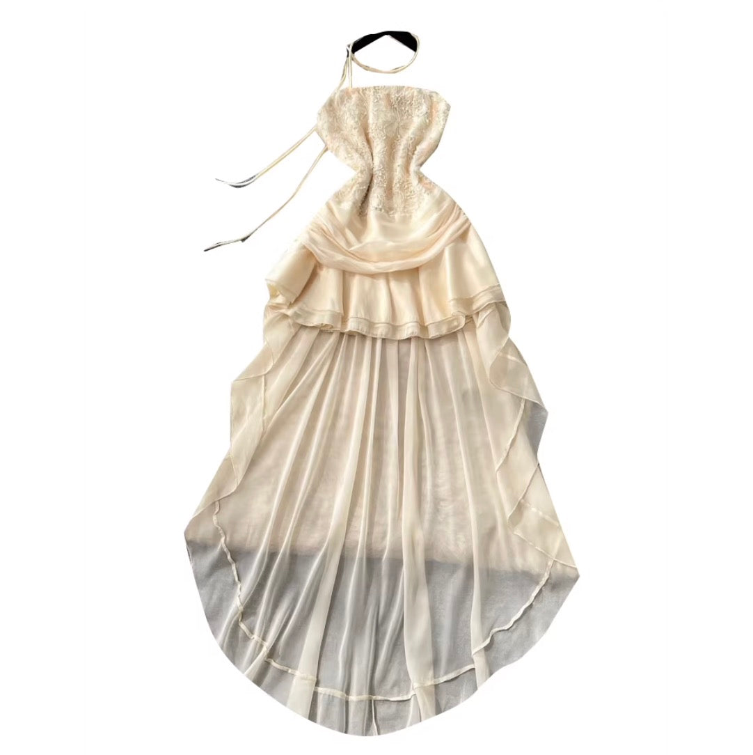 Niche Lace Patchwork Mesh Dress