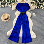V-neck Straight Jumpsuit with Belt