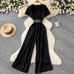 V-neck Straight Jumpsuit with Belt