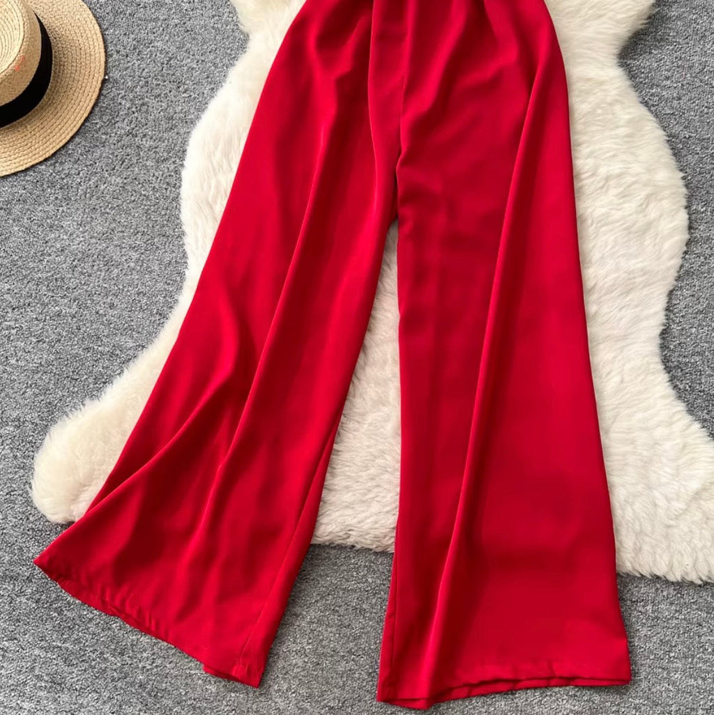 V-neck Straight Jumpsuit with Belt