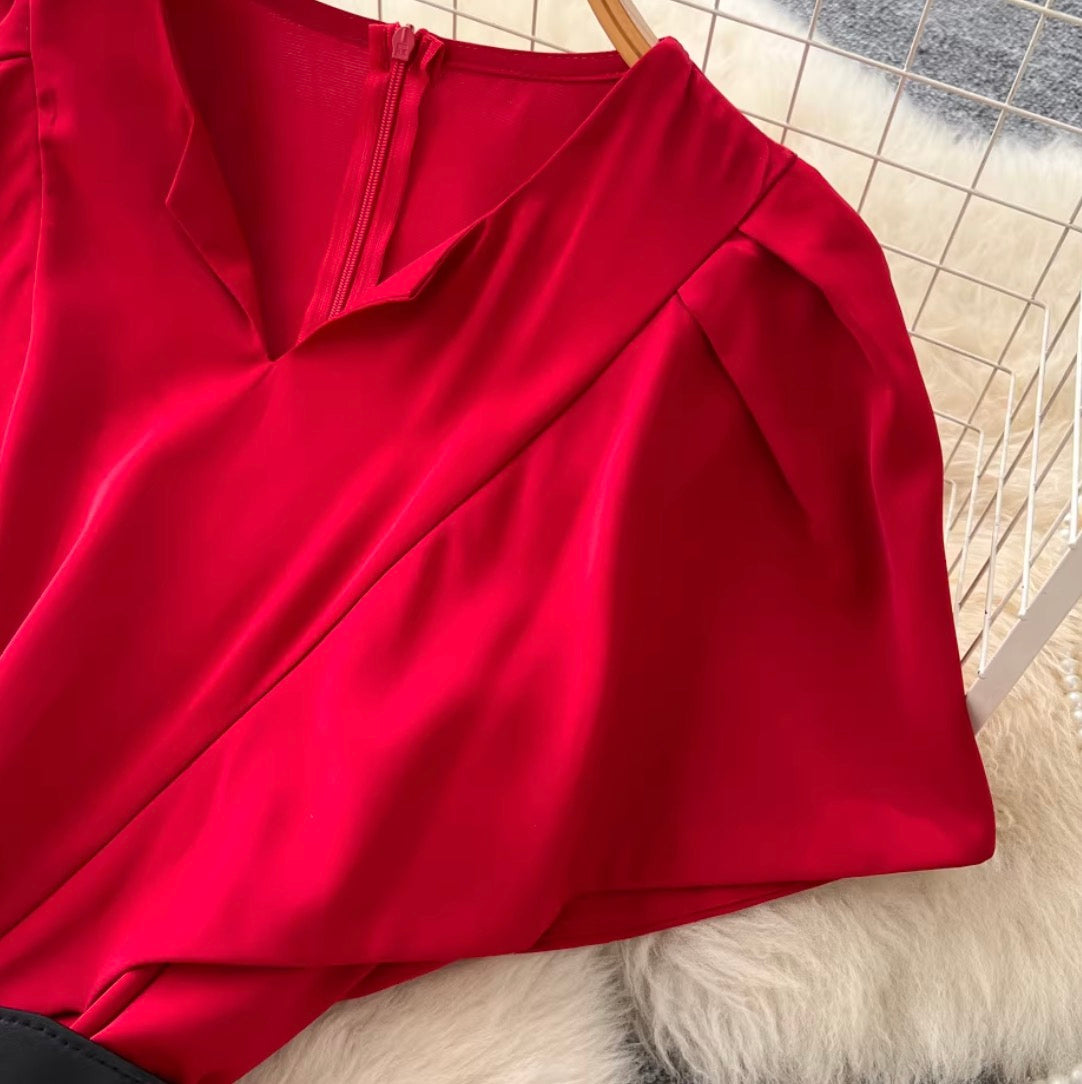 V-neck Straight Jumpsuit with Belt