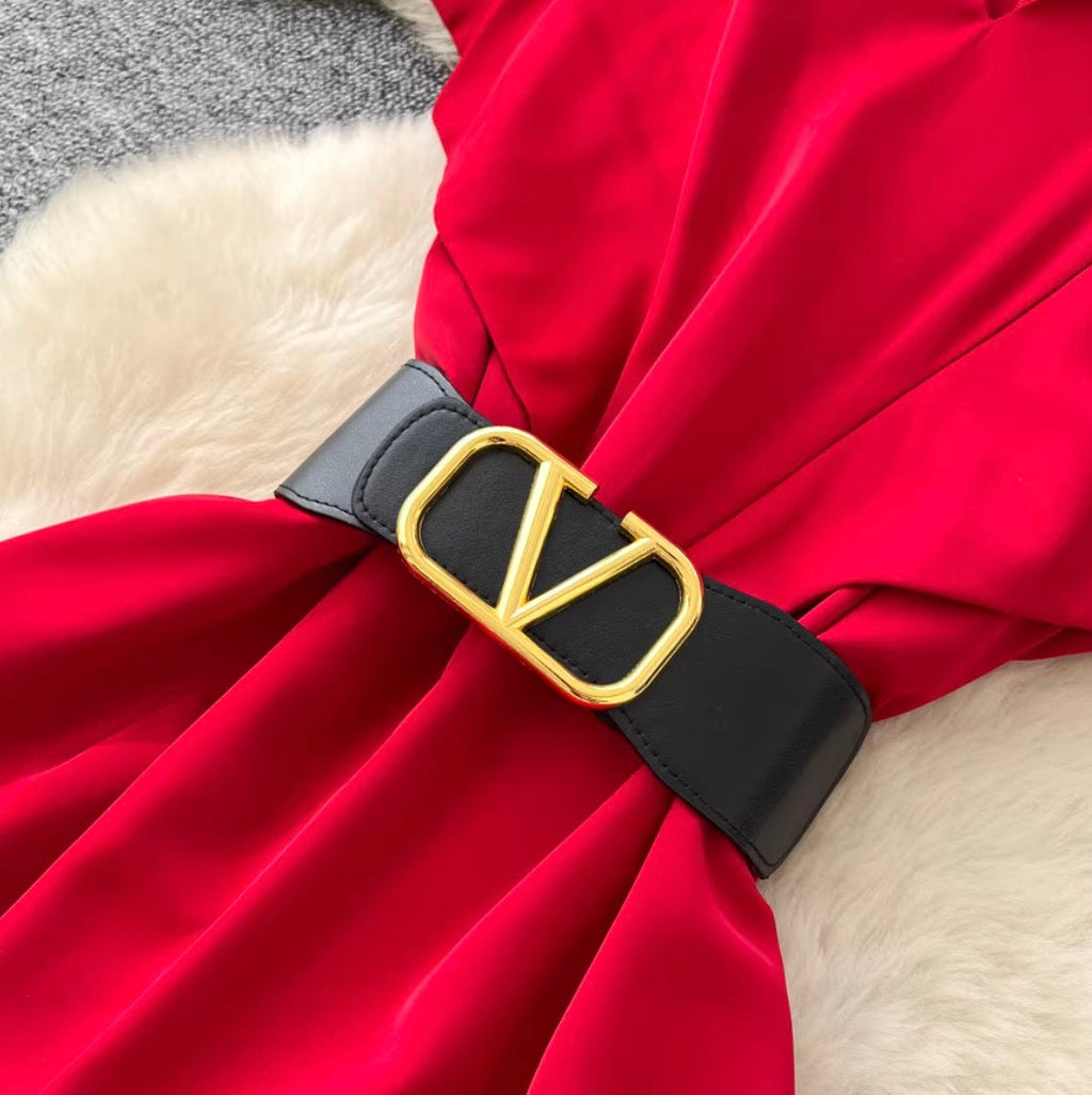 V-neck Straight Jumpsuit with Belt