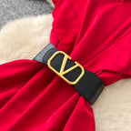 V-neck Straight Jumpsuit with Belt