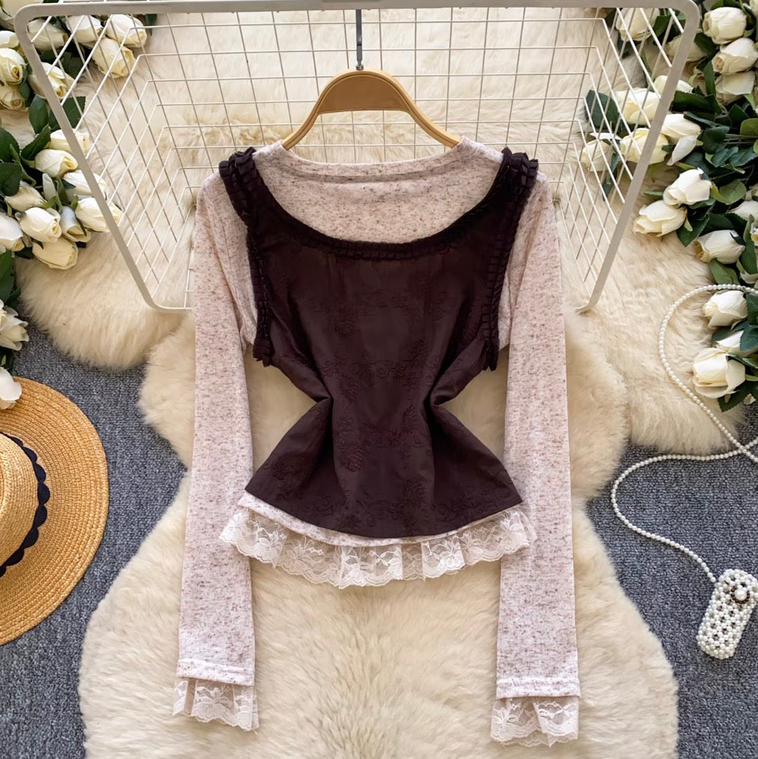 Lace-up Camisole & Bottoming Top 2Pcs