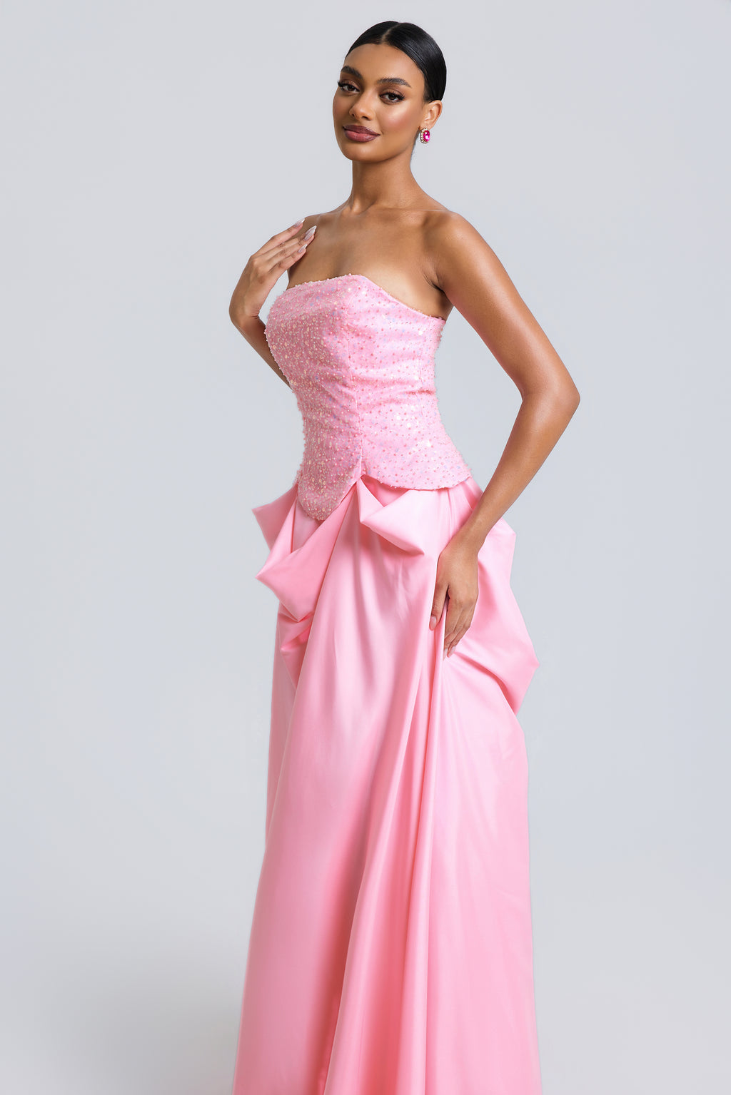 Satin Splicing Sequin Off Shoulder Maxi Dress