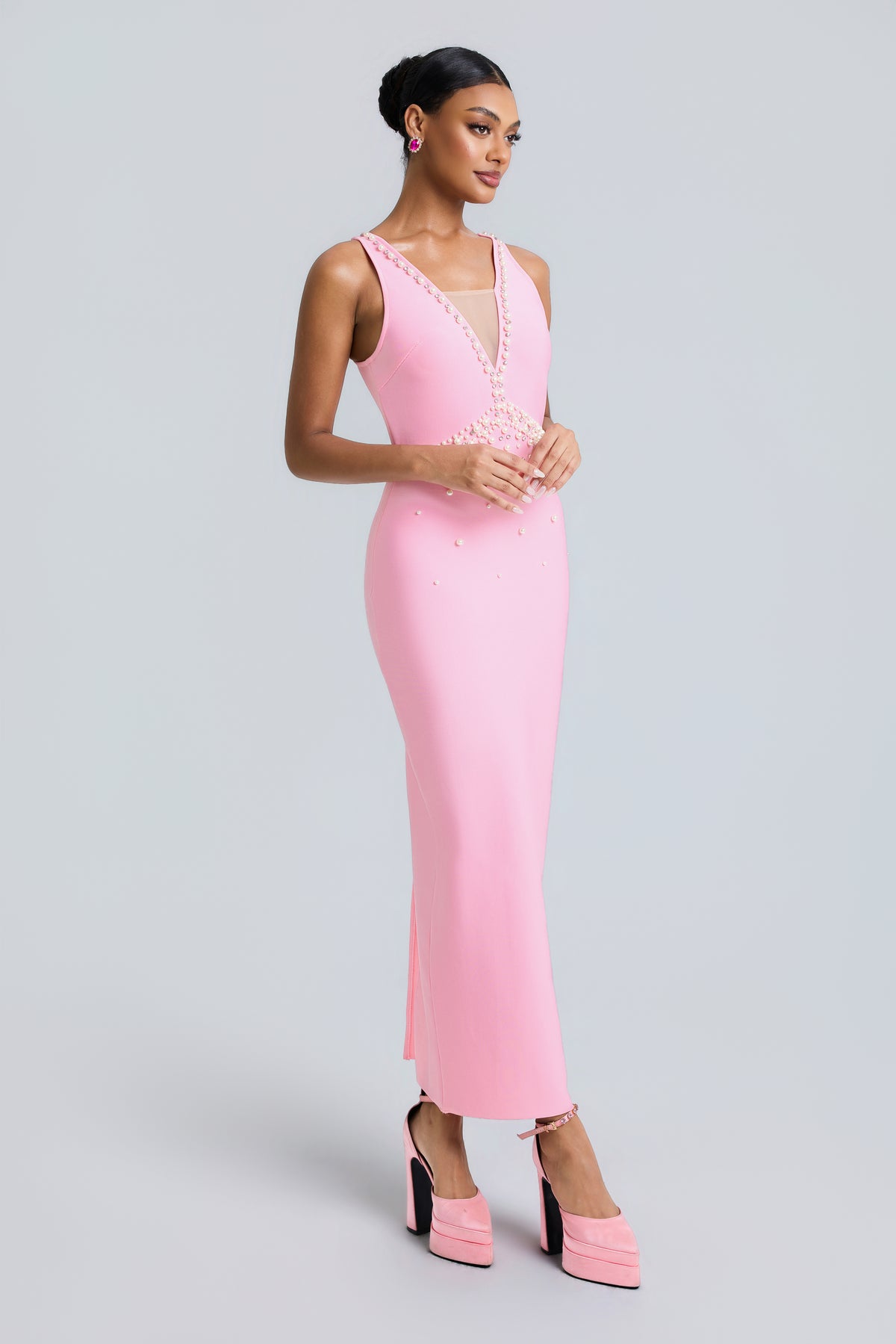 Bandage Rivet V-Neck Midi Dress