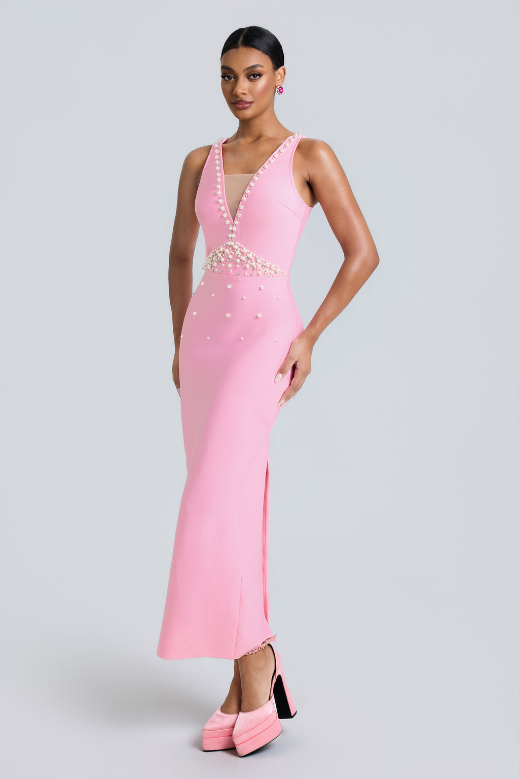 Bandage Rivet V-Neck Midi Dress