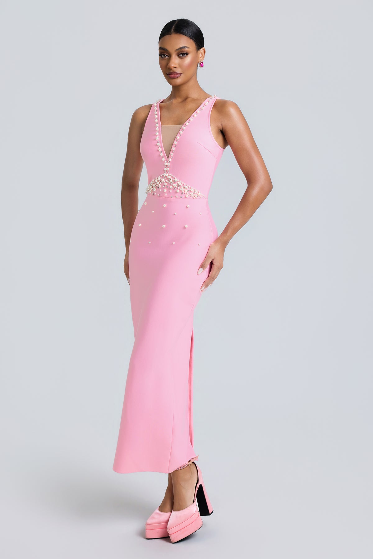 Bandage Rivet V-Neck Midi Dress