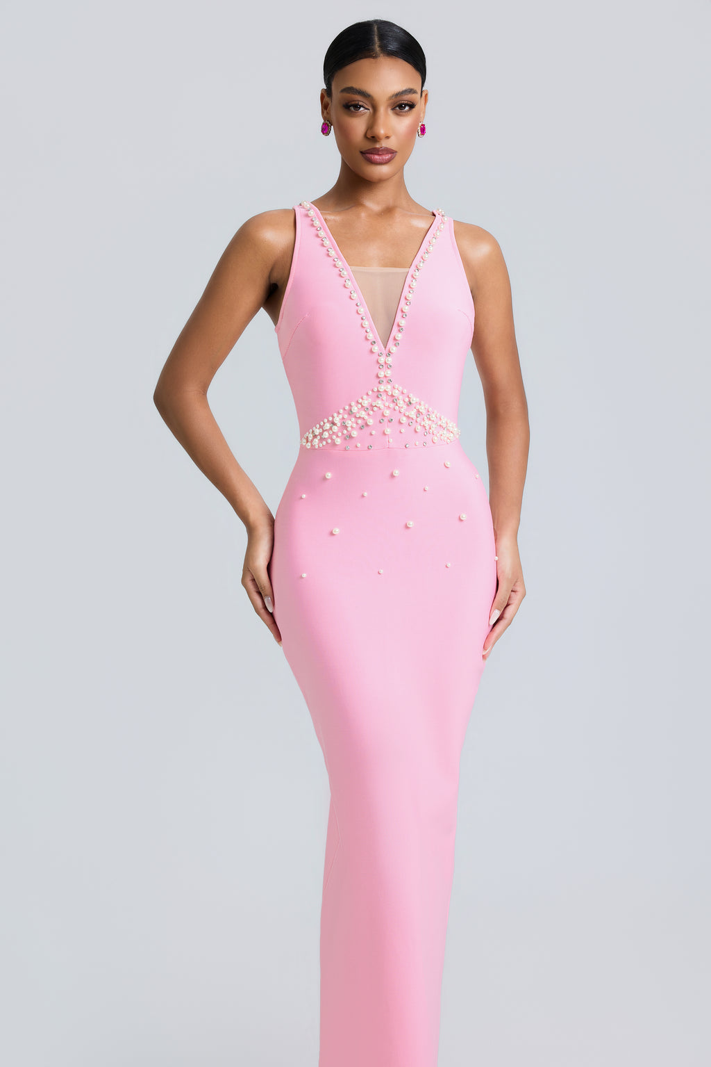 Bandage Rivet V-Neck Midi Dress
