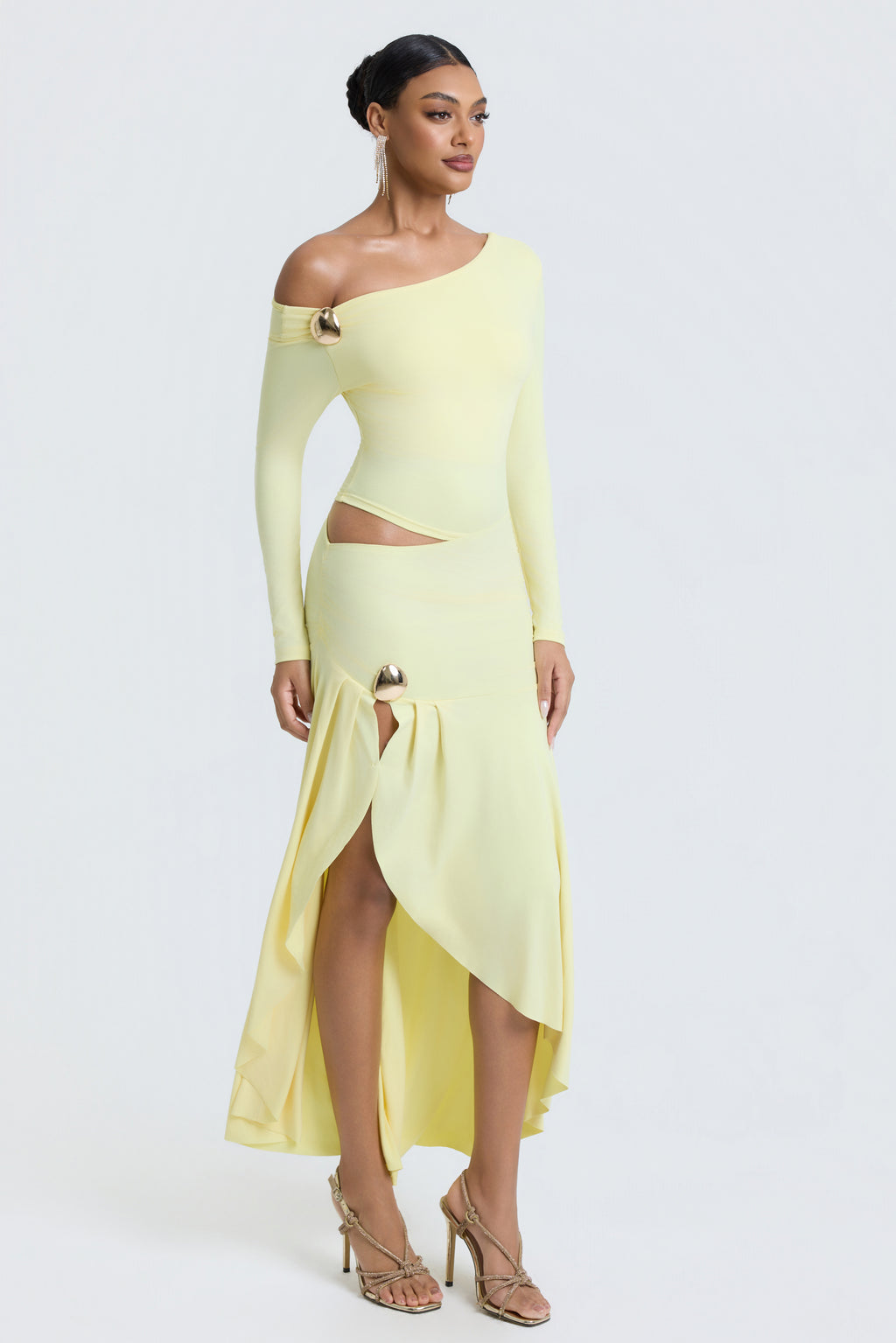 Jersey Metal Decorations Cut-Out Midi Dress
