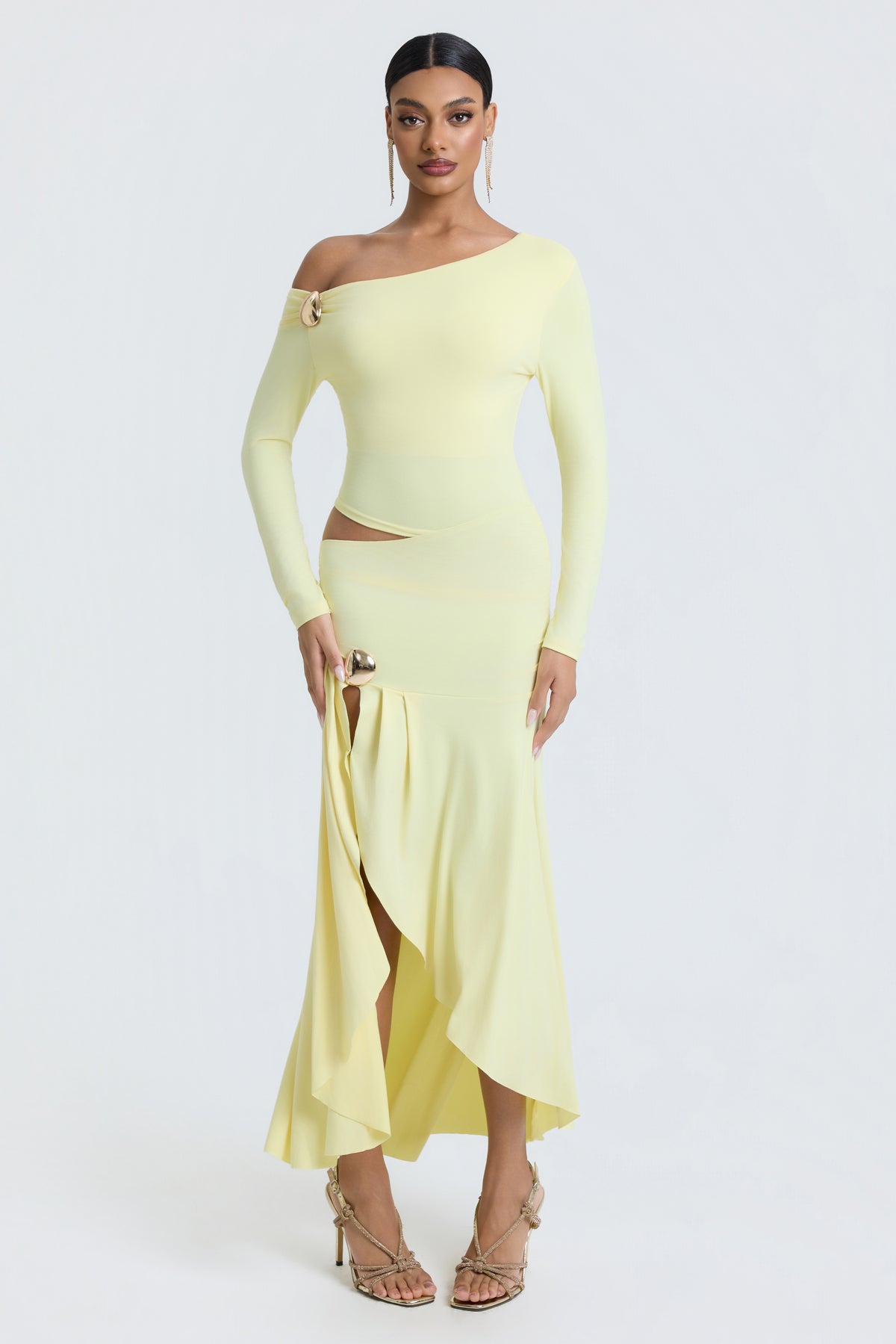 Jersey Metal Decorations Cut-Out Midi Dress
