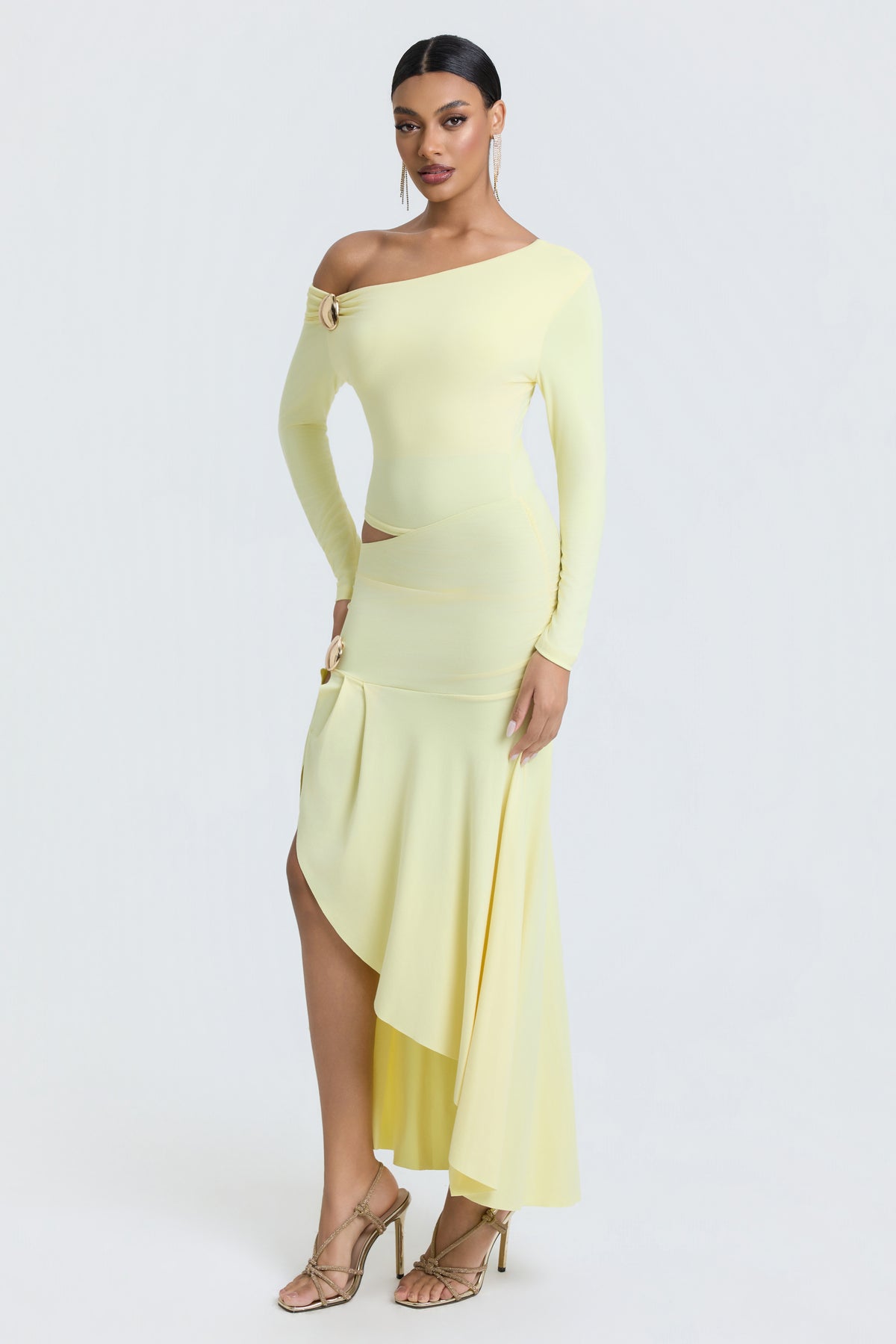 Jersey Metal Decorations Cut-Out Midi Dress