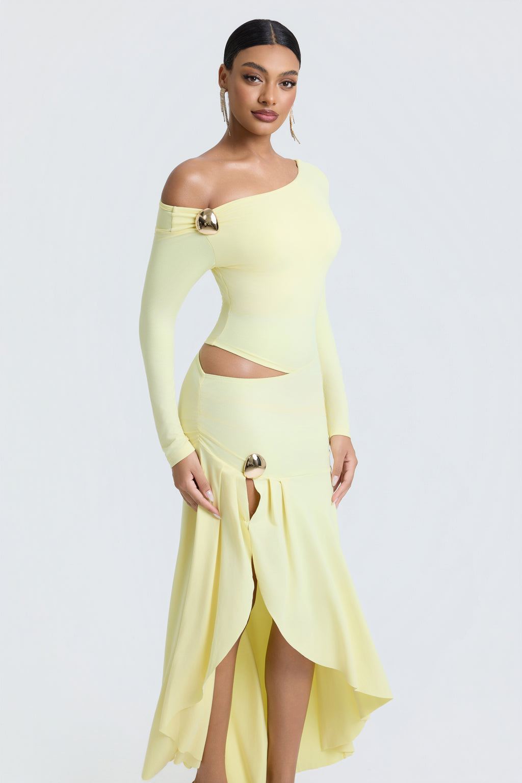 Jersey Metal Decorations Cut-Out Midi Dress