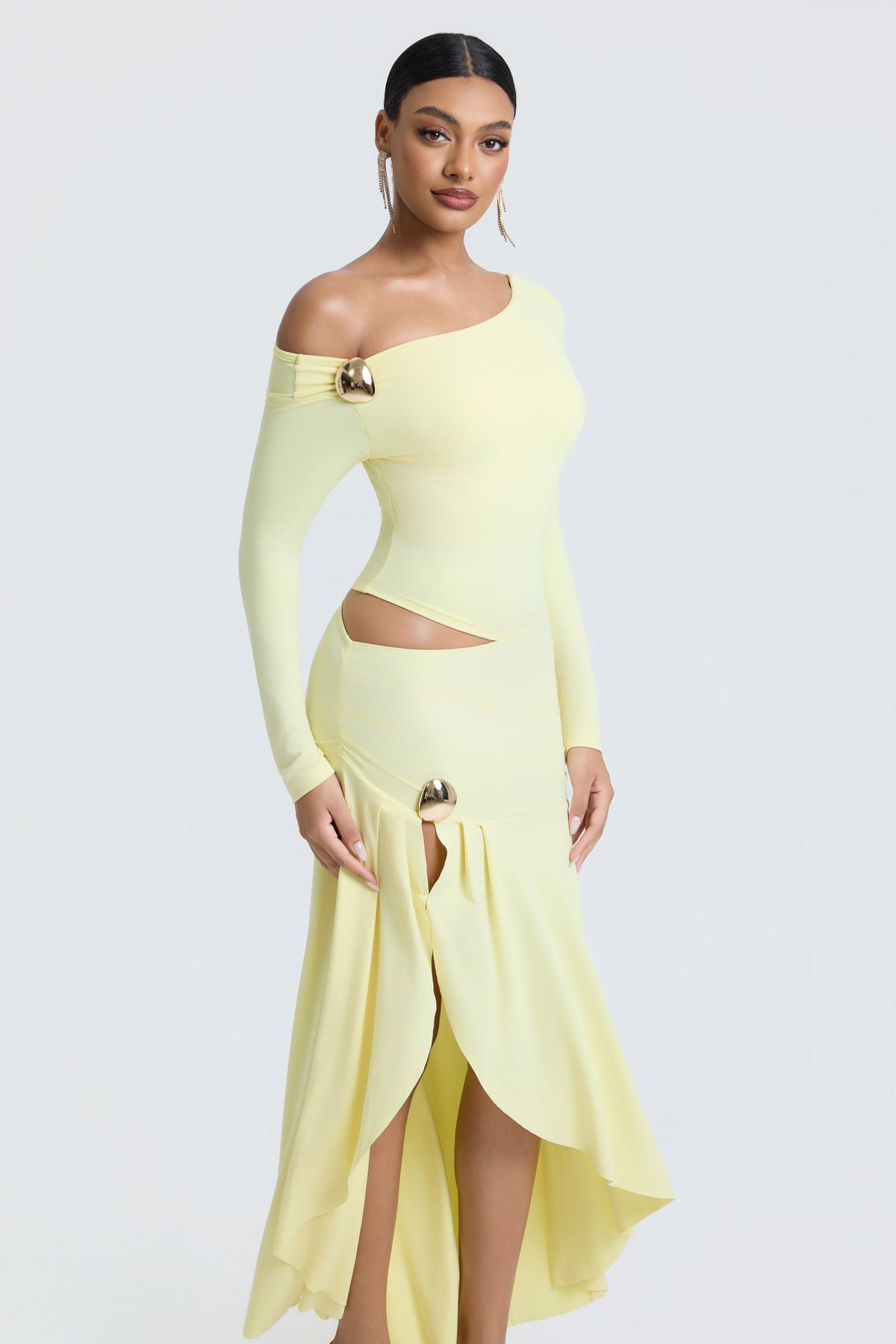 Jersey Metal Decorations Cut-Out Midi Dress